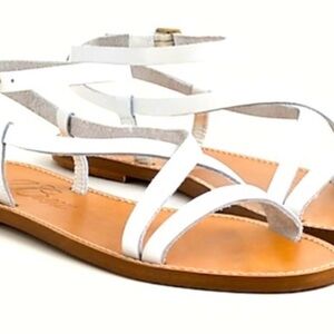 J. Crew White Strappy Leather Ankle-Strap Sandals